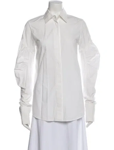 Pre-owned Vera Wang Long Sleeve Button-up Top In Blue