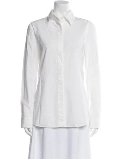 Pre-owned Vera Wang Long Sleeve Button-up Top In White