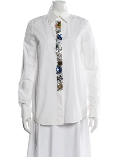 Pre-owned Vera Wang Long Sleeve Button-up Top In White