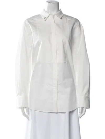 Pre-owned Vera Wang Long Sleeve Button-up Top In White