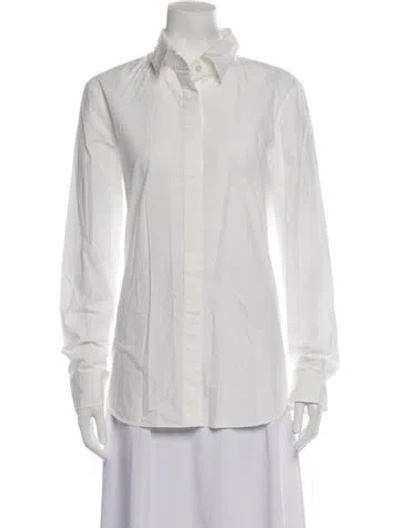 Pre-owned Vera Wang Long Sleeve Button-up Top In White