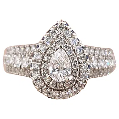 Pre-owned Vera Wang Love 1.00 Tcw Pear Shape Diamond Sapphire Double Frame Engagement Ring In Blue