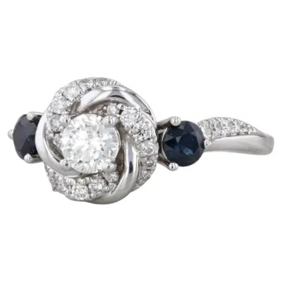 Pre-owned Vera Wang Love 1.06ctw Diamond Knot Sapphire Engagement Ring 14k White Gold