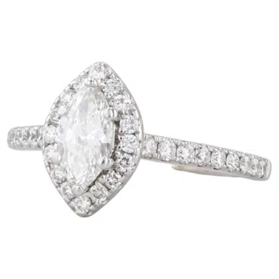 Pre-owned Vera Wang Love 1.09ctw Marquise Diamond Halo Engagement Ring 14k Gold Sapphire In Blue