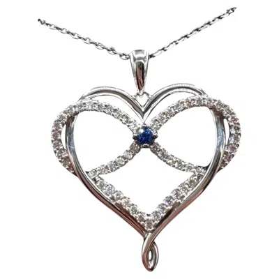 Pre-owned Vera Wang Love 10k White Gold Diamond Sapphire Heart Necklace 0.34ct