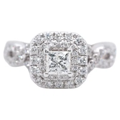 Pre-owned Vera Wang Love Collection 1 Ct Tw Princess Cut Diamond Double Halo Ring 14k Gold In Multi