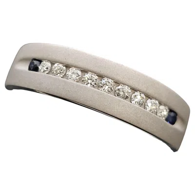 Pre-owned Vera Wang Love Mens 14k White Gold Diamond Sapphire Wedding Band Ring Sz 11.25