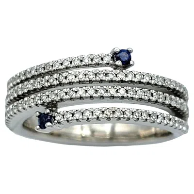 Pre-owned Vera Wang 'love' Pavé Diamond & Blue Sapphire Wrap Band Ring 14 Karat White Gold