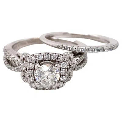 Pre-owned Vera Wang Love Round Diamond Engagement Ring & Band Set 1.28 Tcw 14k White Gold
