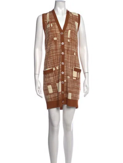 Pre-owned Vera Wang Merino Wool Mini Dress In Brown