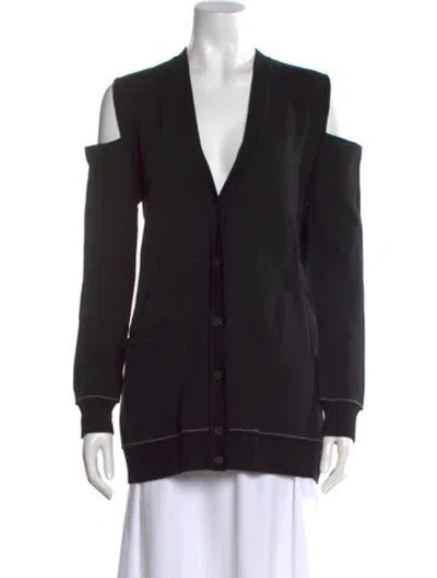 Pre-owned Vera Wang Merino Wool V-neck Sweater In Black