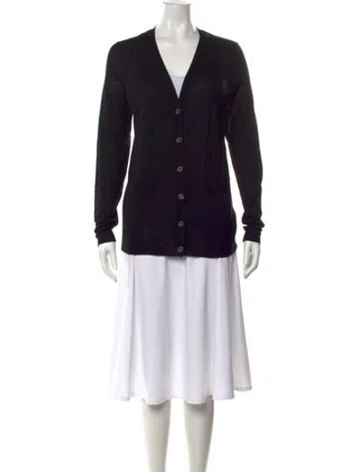 Pre-owned Vera Wang Merino Wool V-neck Sweater In Black