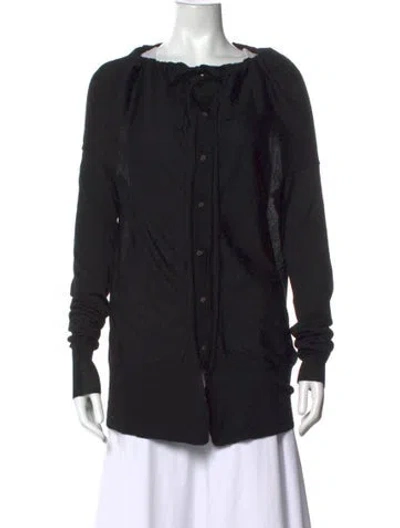 Pre-owned Vera Wang Merino Wool V-neck Sweater In Black