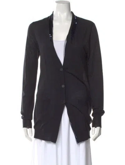 Pre-owned Vera Wang Merino Wool V-neck Sweater In Gray