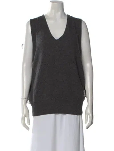 Pre-owned Vera Wang Merino Wool V-neck Sweater In Gray