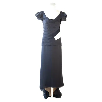 Pre-owned Vera Wang , Midnight Blue Multi Layered Chiffon Silk Pleated Gown With Train