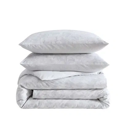 Vera Wang Nebulous Flower Cotton Reversible Grey Comforter Set In Gray;red