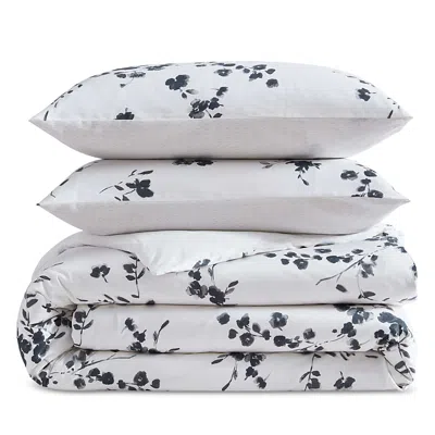 Vera Wang Noir Bouquet Cotton 3 Piece Comforter Set, King In Black