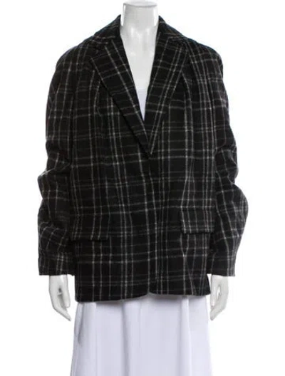 Pre-owned Vera Wang Nylon Plaid Print Blazer In Black