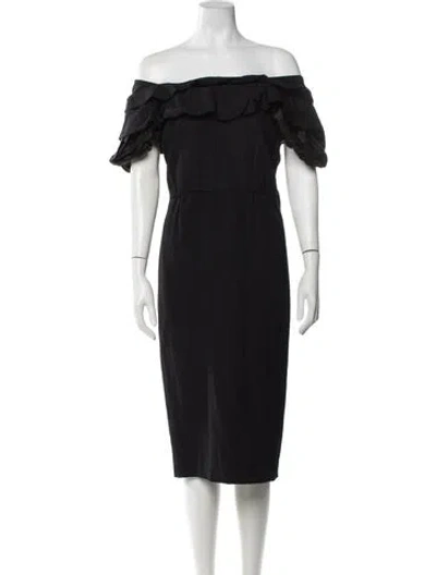 Pre-owned Vera Wang Off-the-shoulder Knee-length Dress In Black