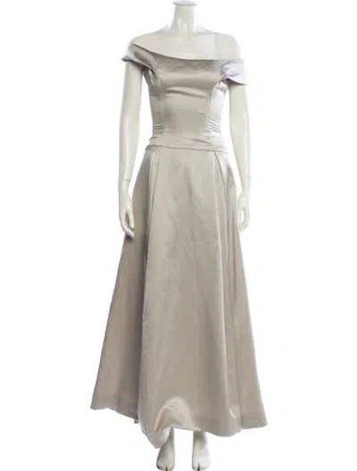 Pre-owned Vera Wang Off-the-shoulder Long Dress In Neutral