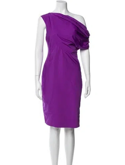 Pre-owned Vera Wang One-shoulder Knee-length Dress In Purple