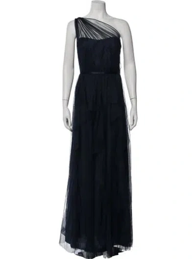 Pre-owned Vera Wang One-shoulder Long Dress In Blue