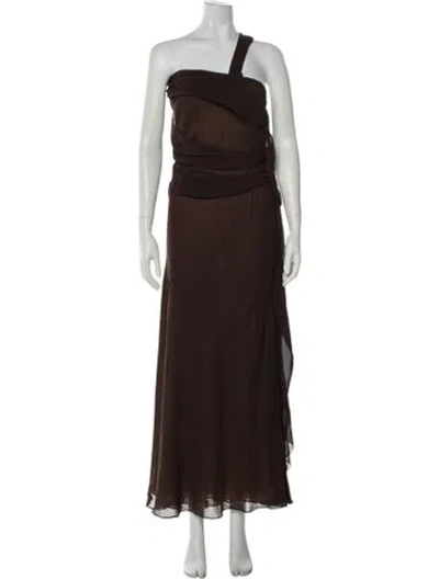 Pre-owned Vera Wang One-shoulder Long Dress In Brown
