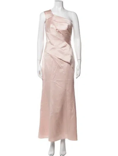 Pre-owned Vera Wang One-shoulder Long Dress In Neutrals