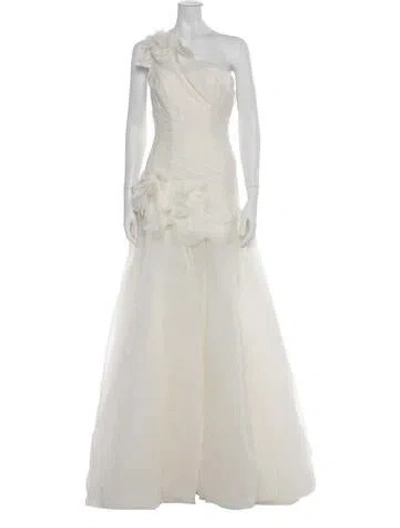 Pre-owned Vera Wang One-shoulder Long Dress W/ Tags In White