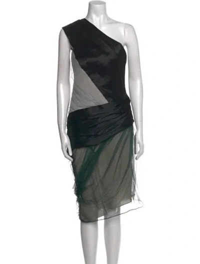 Pre-owned Vera Wang One-shoulder Midi Length Dress In Black