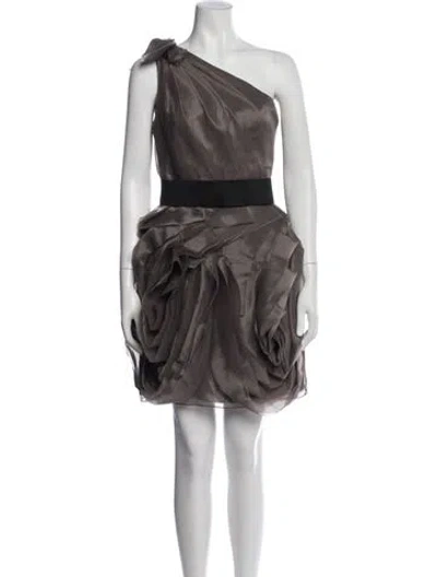 Pre-owned Vera Wang One-shoulder Mini Dress In Gray