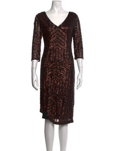 Pre-owned Vera Wang Patterned Knee-length Dress In Black/brown
