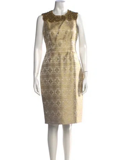 Pre-owned Vera Wang Patterned Knee-length Dress In Gold