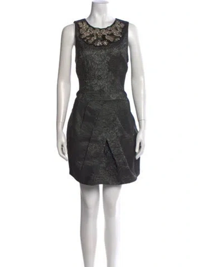 Pre-owned Vera Wang Patterned Mini Dress In Black