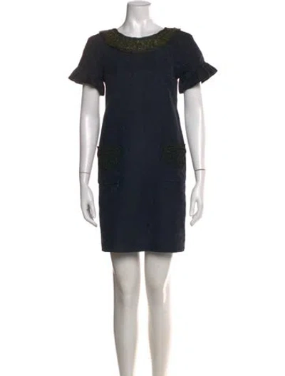 Pre-owned Vera Wang Patterned Mini Dress In Blue