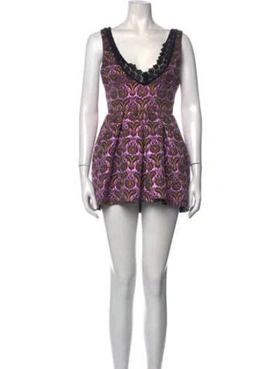 Pre-owned Vera Wang Patterned Mini Dress In Purple