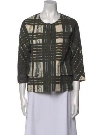 Pre-owned Vera Wang Plaid Print Scoop Neck Crop Top In Green