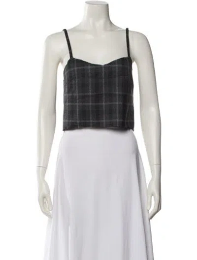 Pre-owned Vera Wang Plaid Print Square Neckline Crop Top In Gray