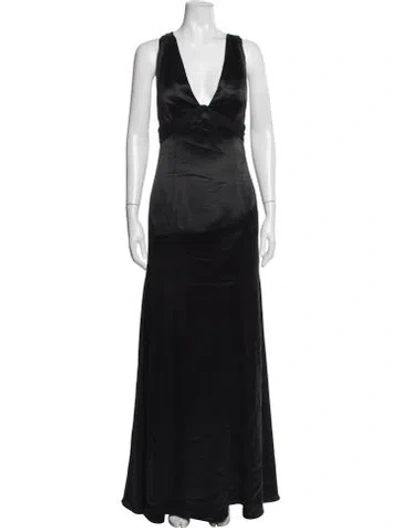 Pre-owned Vera Wang Plunge Neckline Long Dress In Black