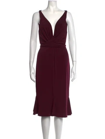 Pre-owned Vera Wang Plunge Neckline Midi Length Dress In Burgundy