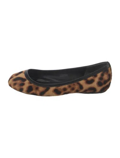 Pre-owned Vera Wang Ponyhair Animal Print Ballet Flats In Brown