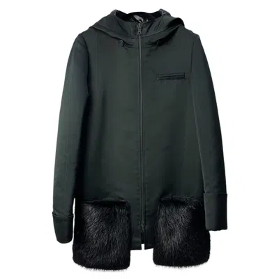 Pre-owned Vera Wang Pre-fall 2014 Polyester Fur Pockets Coat Sz.40 In Black