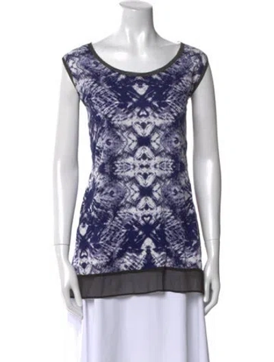 Pre-owned Vera Wang Printed Bateau Neckline Top In Blue