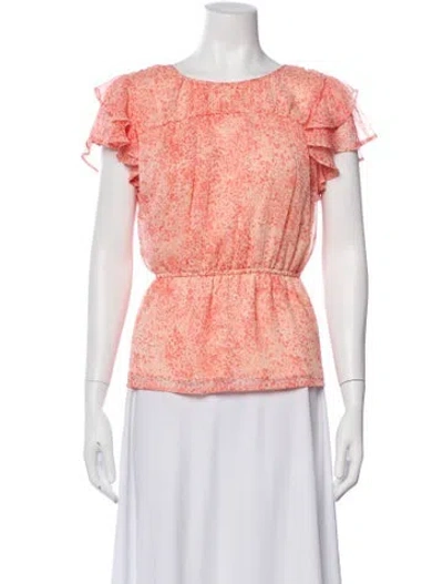 Pre-owned Vera Wang Printed Crew Neck Blouse In Orange