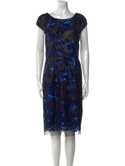 Pre-owned Vera Wang Printed Knee-length Dress In Blue