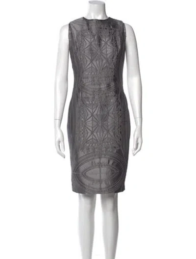Pre-owned Vera Wang Printed Knee-length Dress In Gray