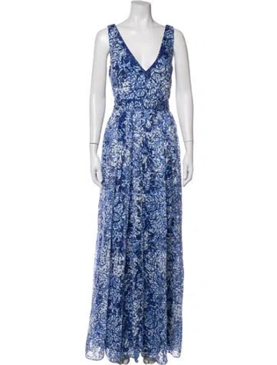 Pre-owned Vera Wang Printed Long Dress In Blue