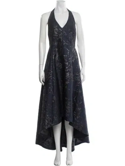 Pre-owned Vera Wang Printed Long Dress In Blue/metallic