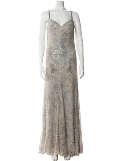 Pre-owned Vera Wang Printed Long Dress W/ Tags In Multi
